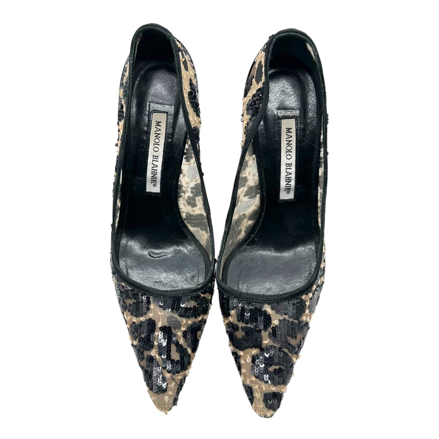 Manolo Blahnik Leopard Print Sequin Pointed Toe Heels