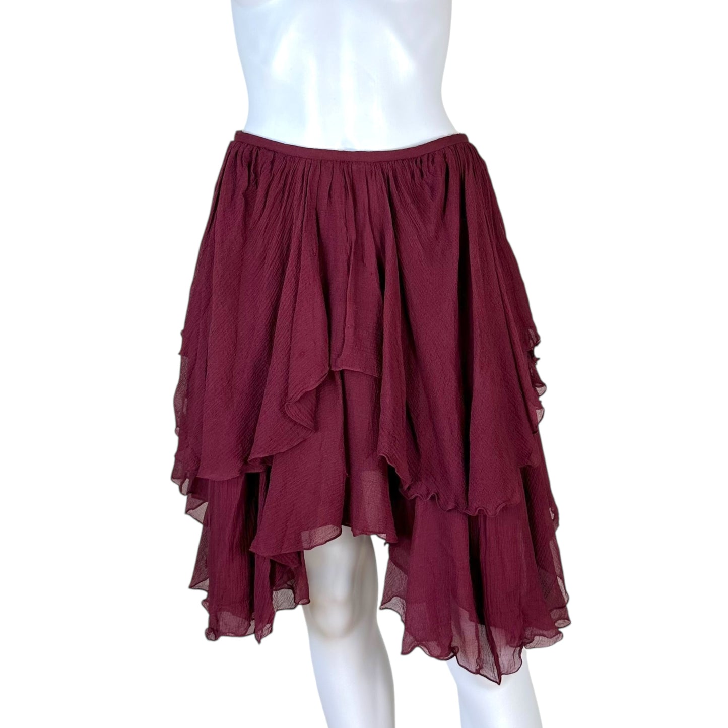Chloe S/S 2017 Burgundy Silk Midi Skirt