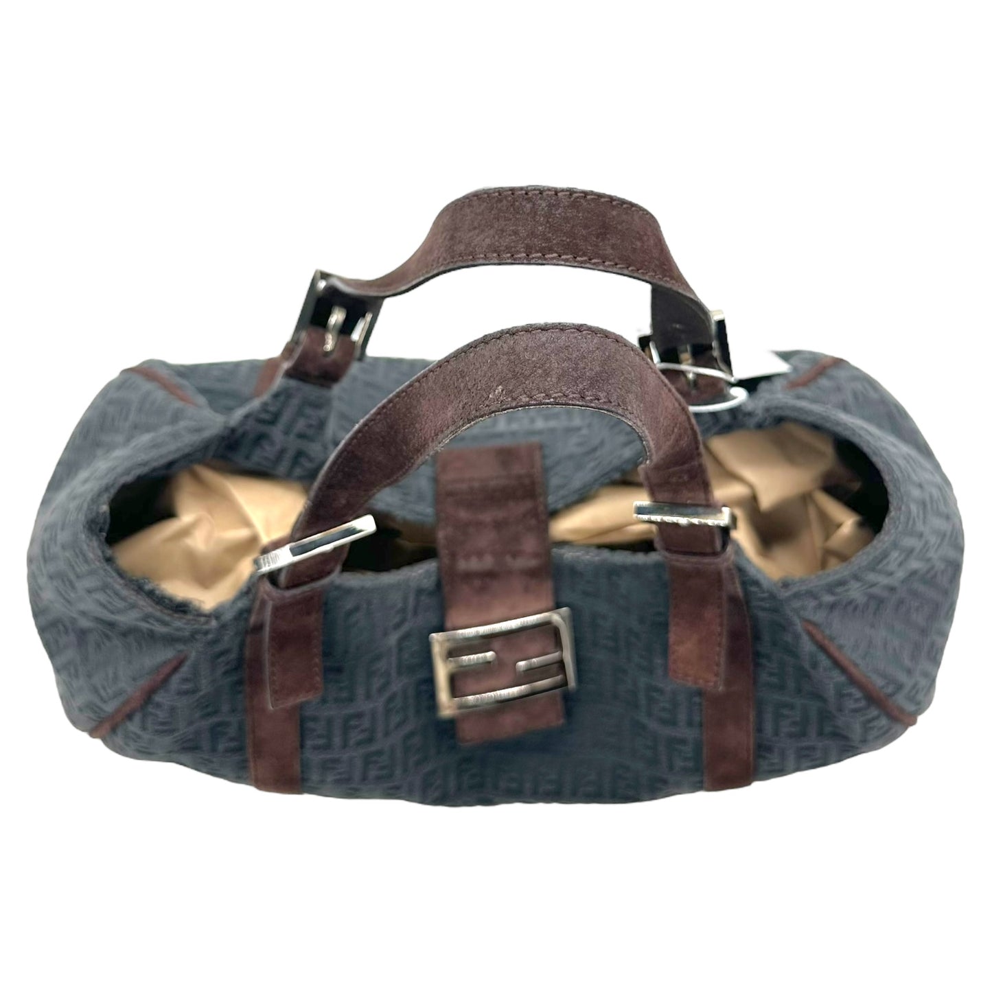 Fendi Brown Suede & Navy Chenille Zucca Shoulder Bag