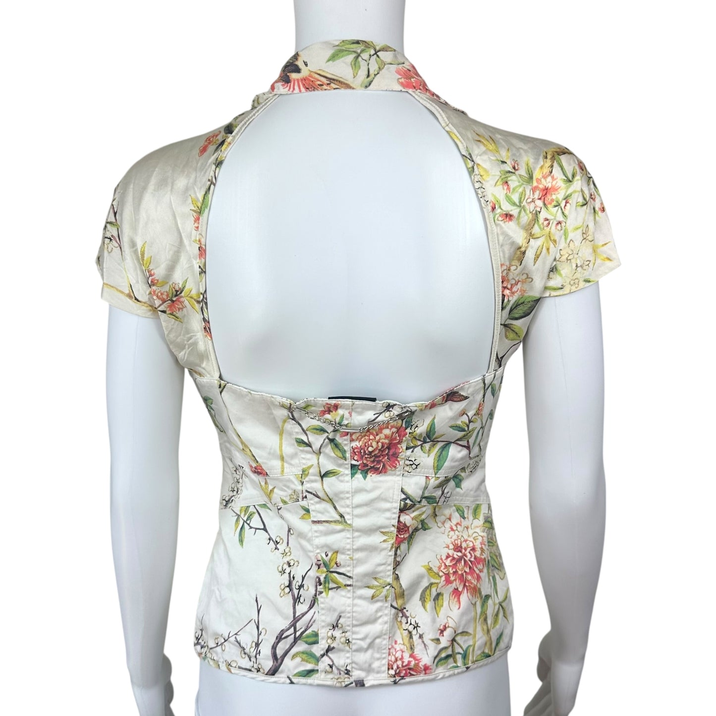 Just Cavalli Roberto Cavalli White Floral Halter Corset Blouse