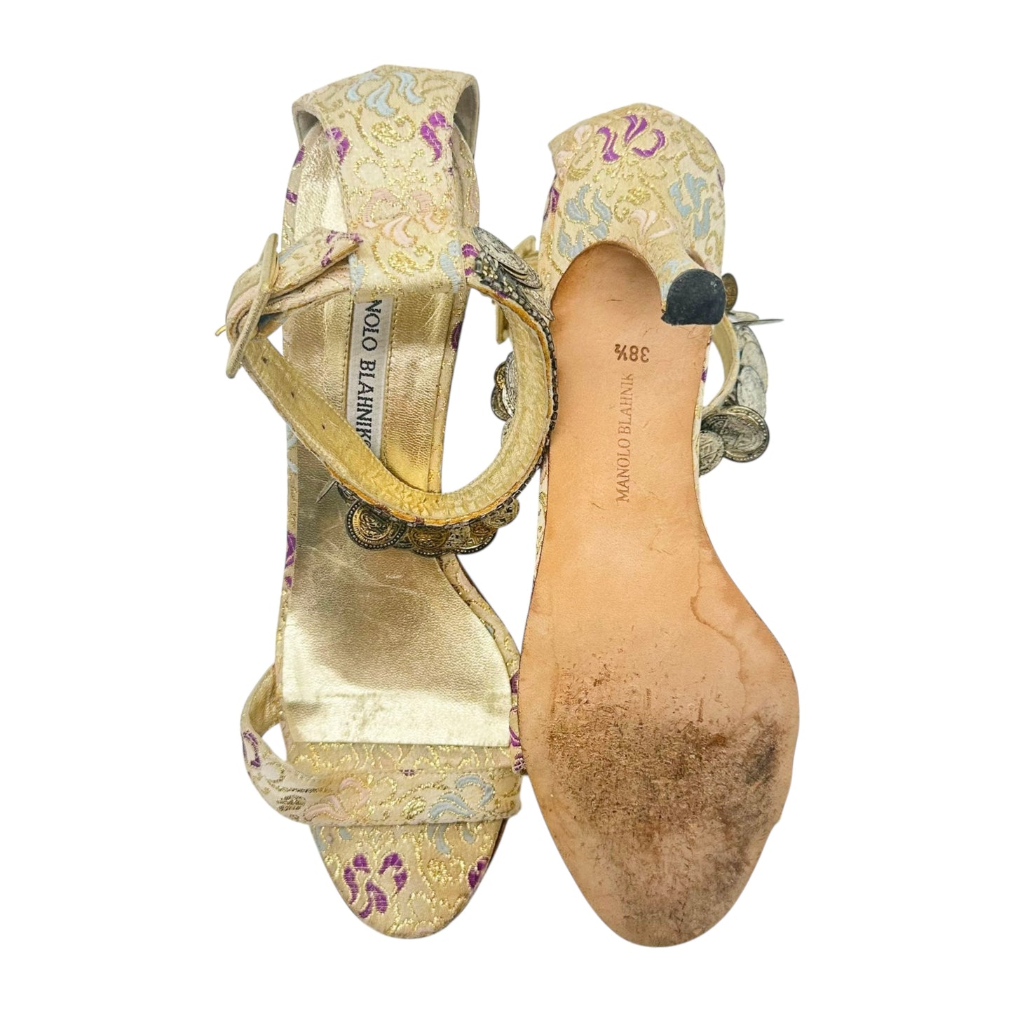 Manolo Blahnik Coin Embellished Jacquard Heels