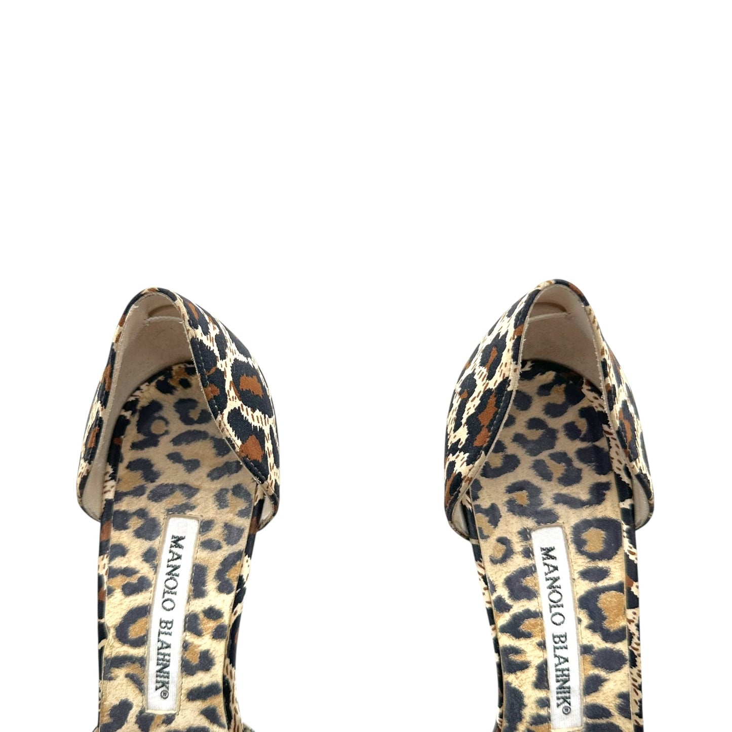 Manolo Blahnik Leopard Print Silk & Crystal D'Orsay Heels