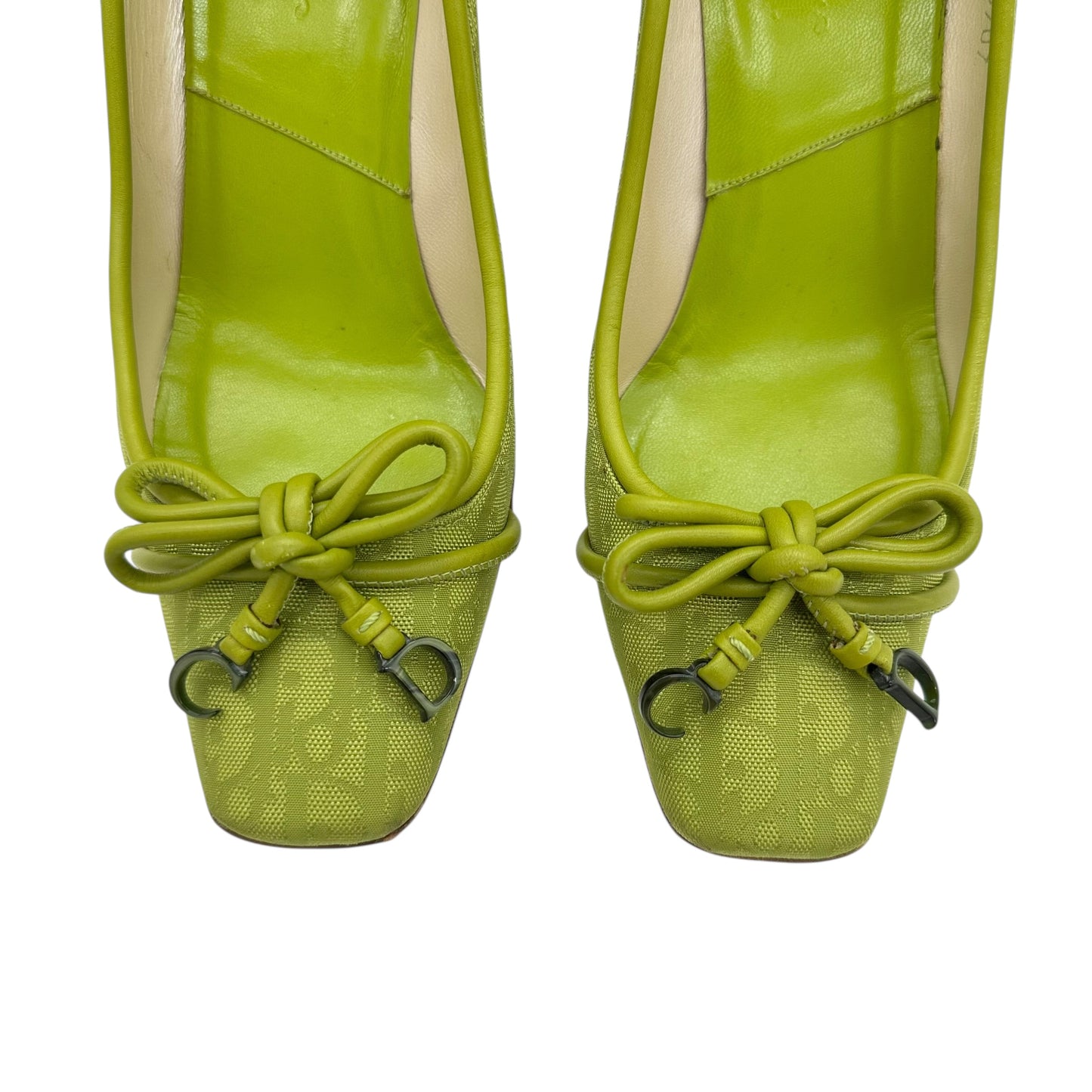Christian Dior Green Monogram Square Toe Bow Heels