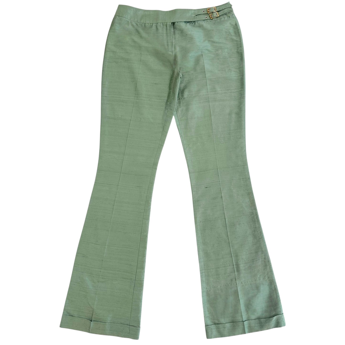 D&G Dolce & Gabbana Green Silk Belted Pants NEW