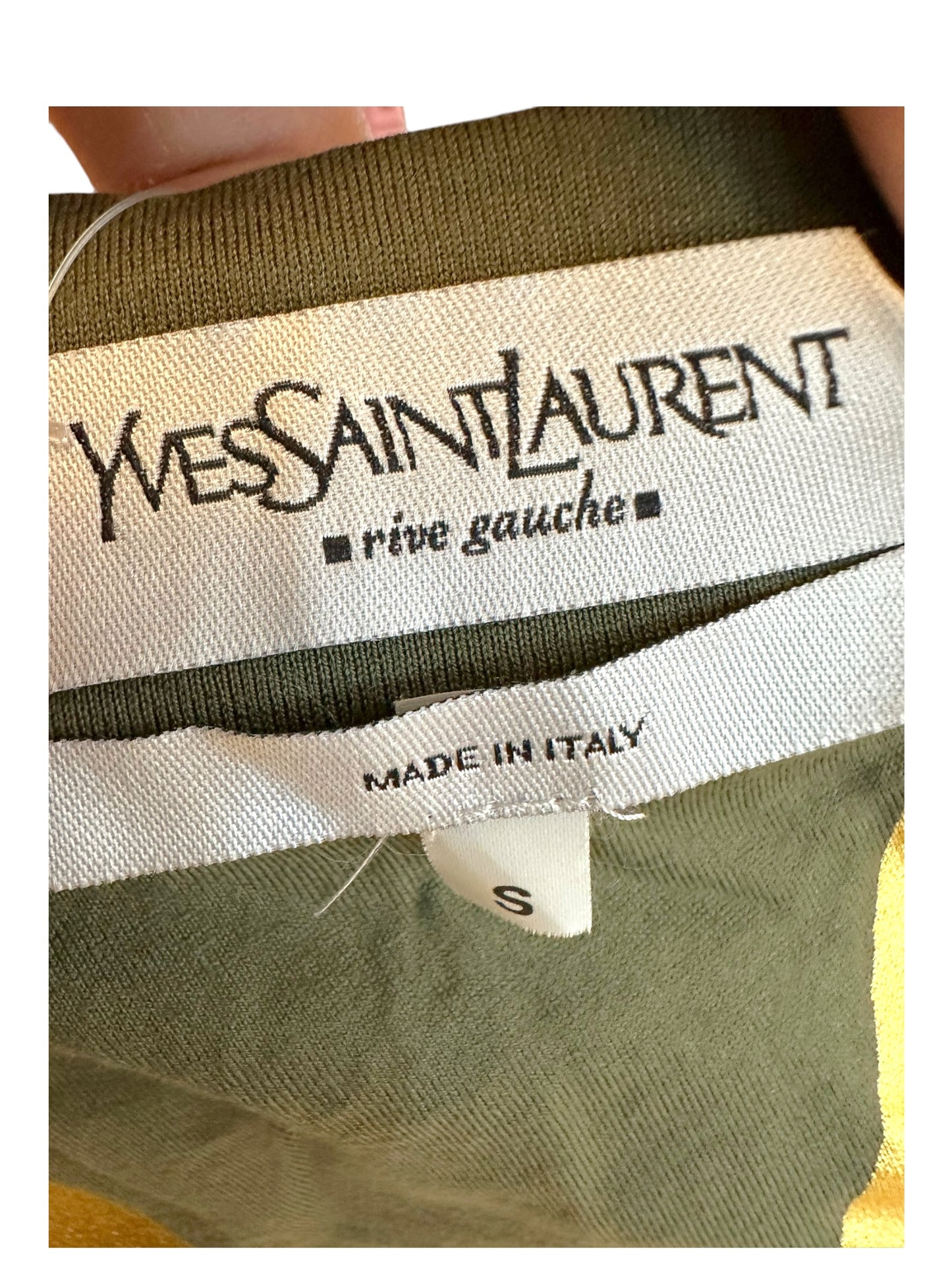 Yves Saint Laurent by Tom Ford Khaki Green & Gold One Shoulder Logo Tank - Outfit Repeater