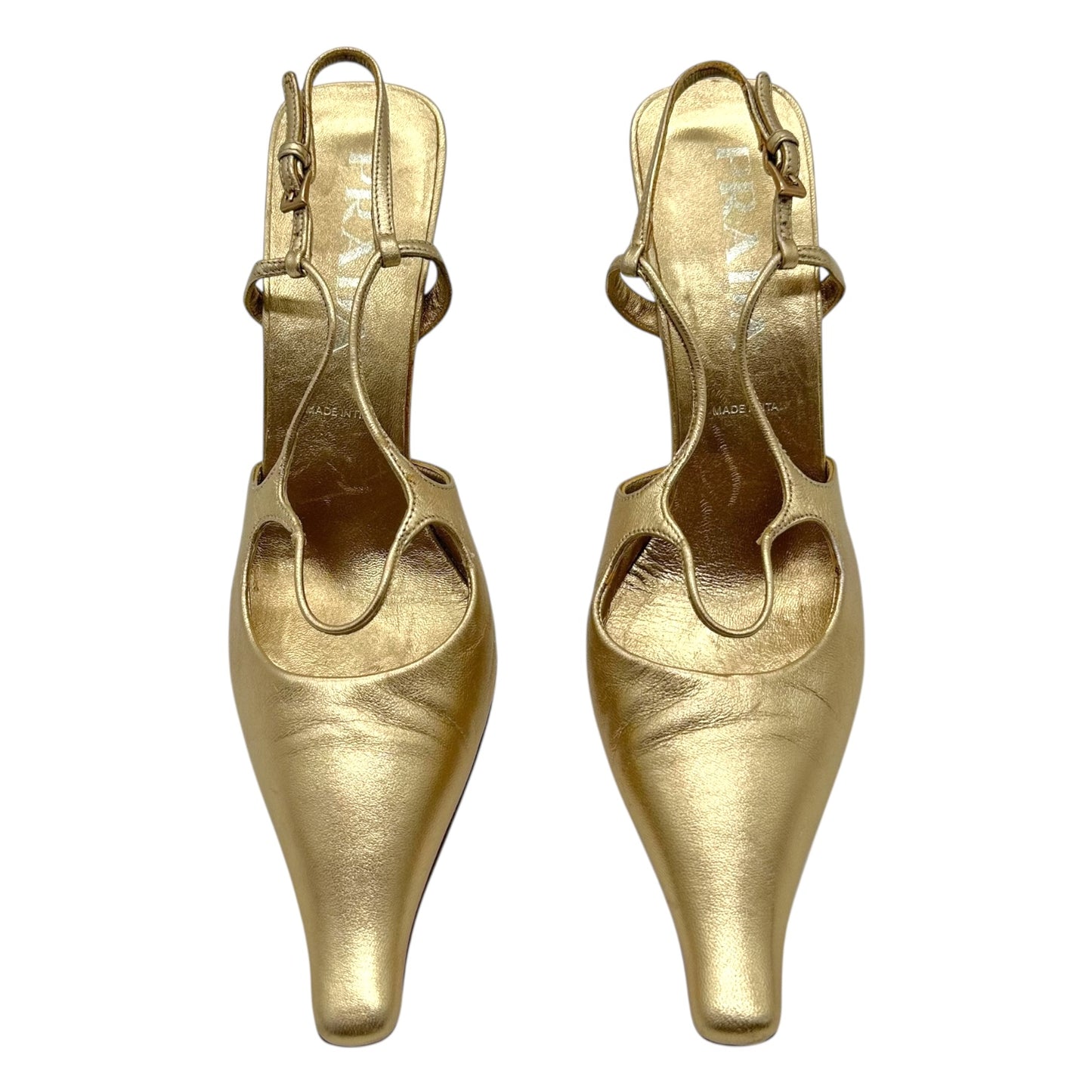 Prada Gold Leather Pointed Toe Heels