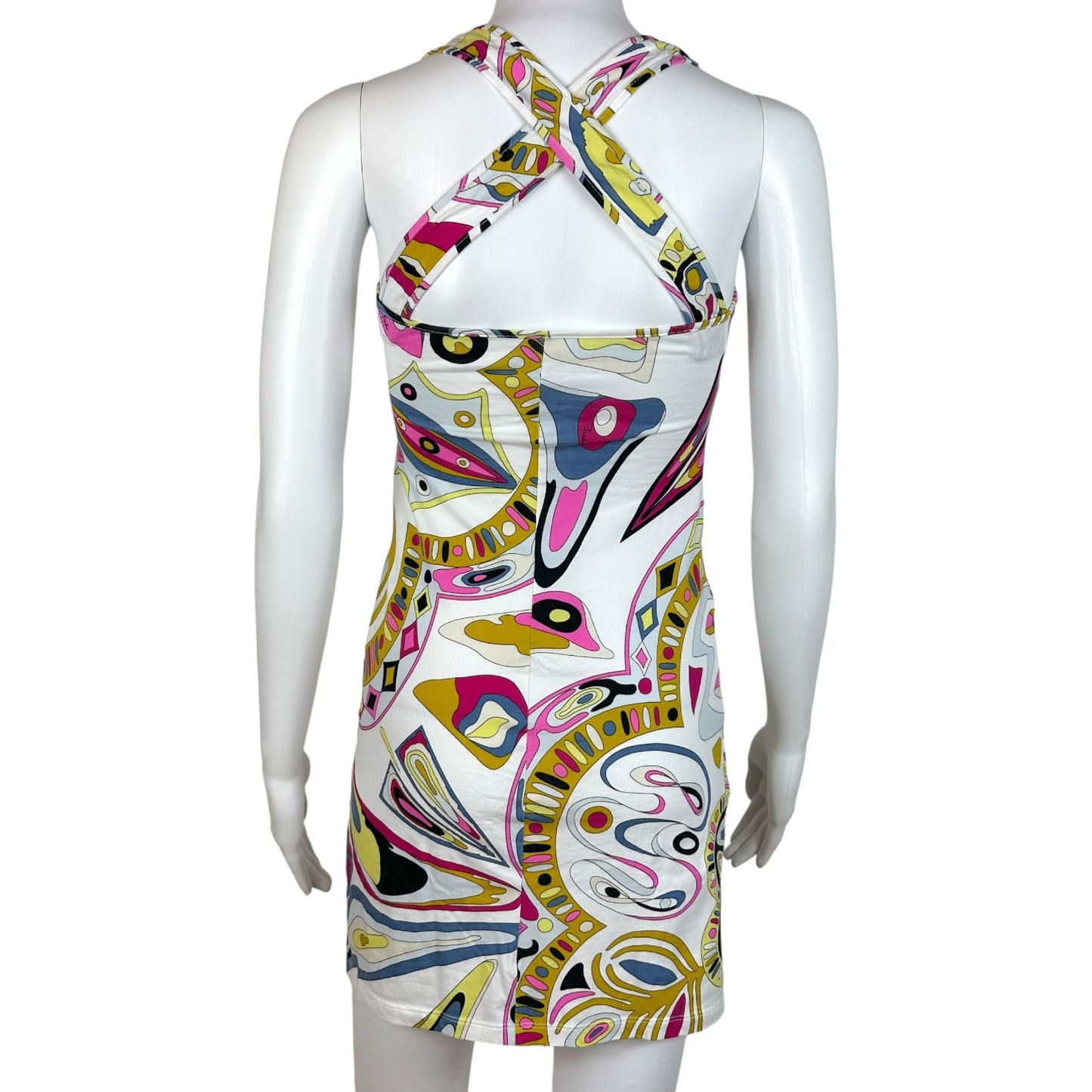 Emilio Pucci White Multicolor Printed Cross Back Mini Dress