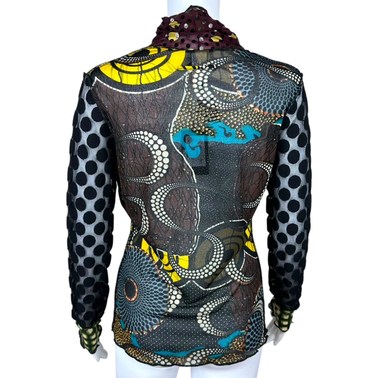 Jean Paul Gaultier Soleil Multi-Print Polka Dot Tie Front Cardigan Top NEW