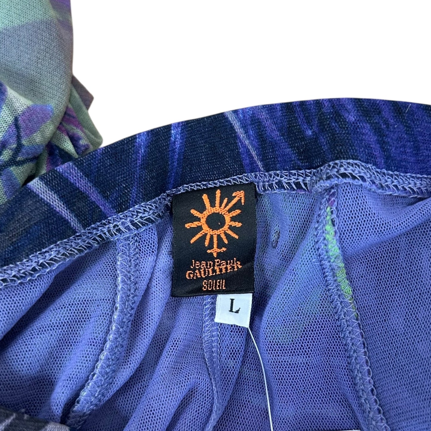 Jean Paul Gaultier Soleil Purple & Green Palm Print Mesh Midi Skirt