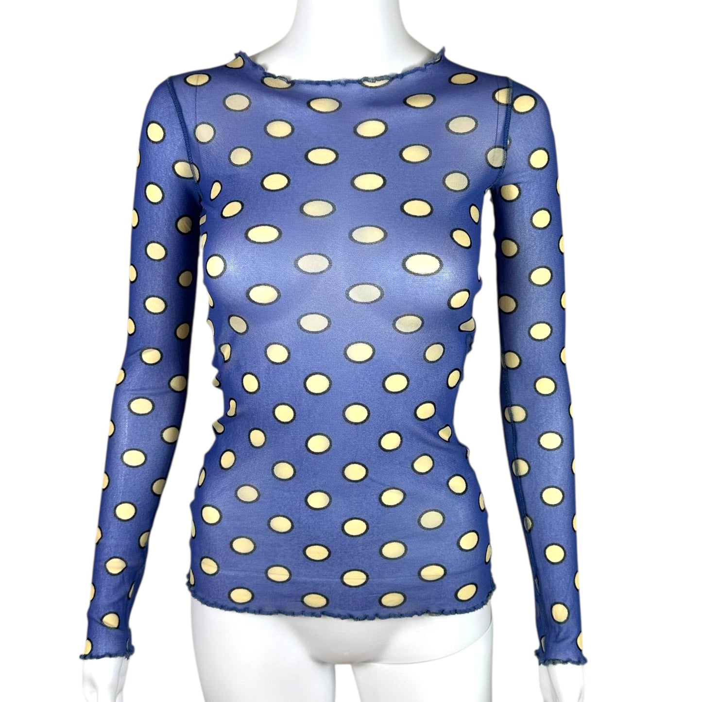 Jean Paul Gaultier Blue Polka Dot Mesh Longsleeve Top