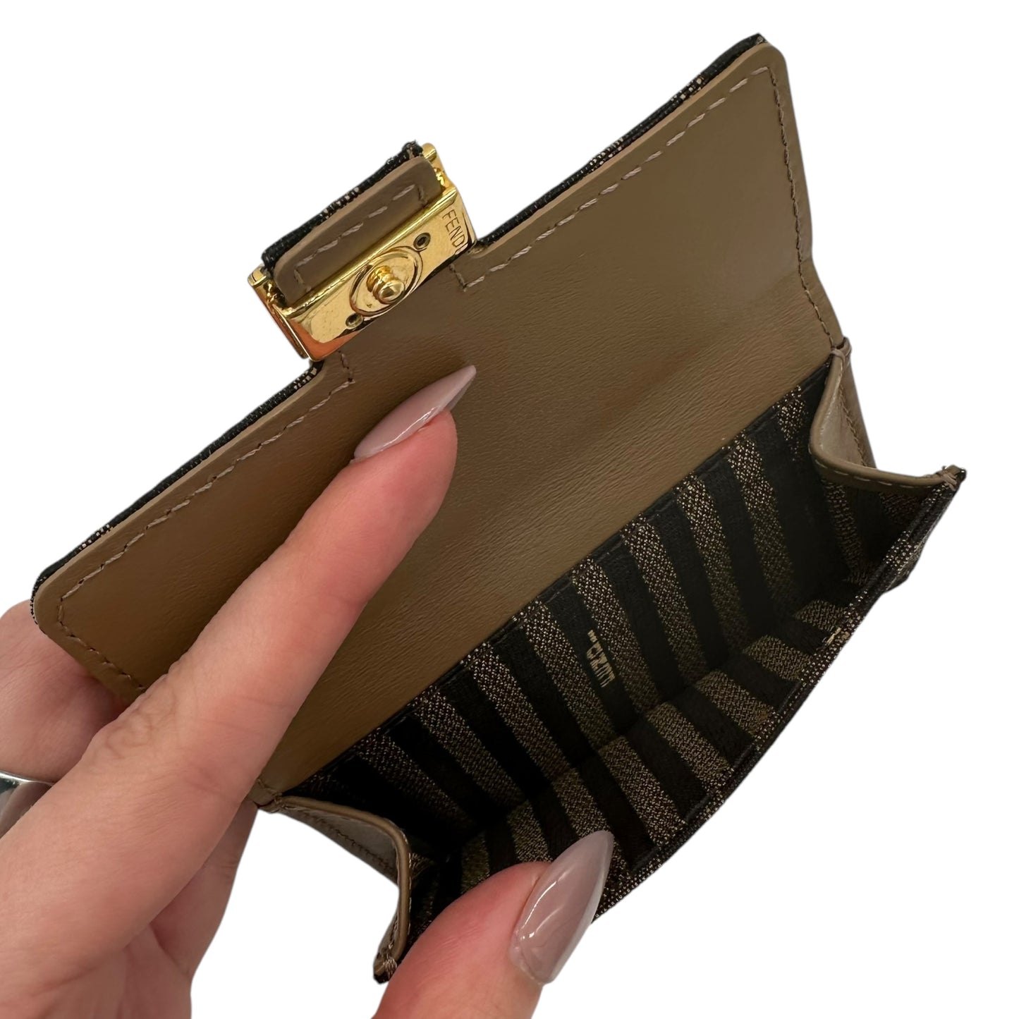 Fendi Baguette Zucca Card Holder Wallet Brown Black Fabric