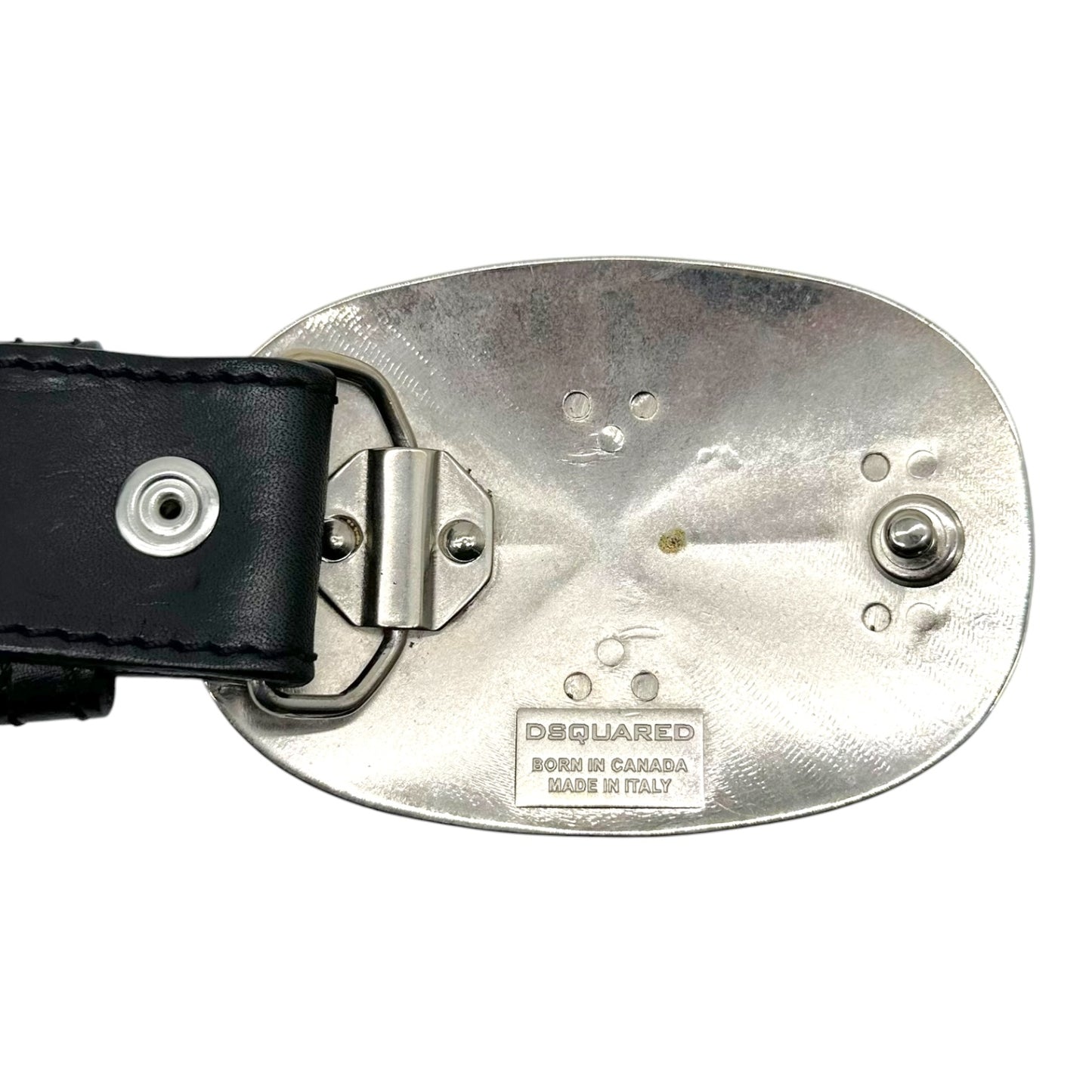 Dsquared2 Black & Silver Oversized Buckle Leather Belt - Outfit Repeater