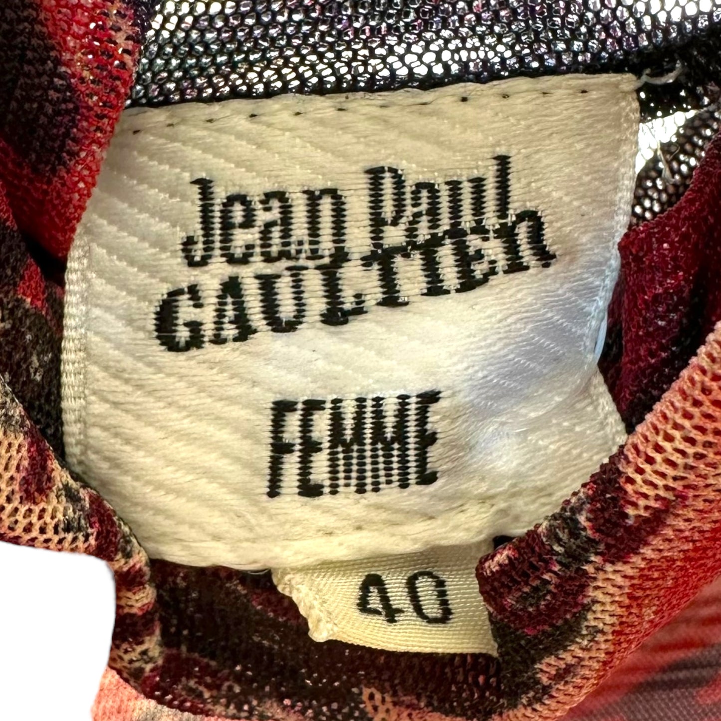 Jean Paul Gaultier Multicolor Face Print Mesh Turtleneck Top