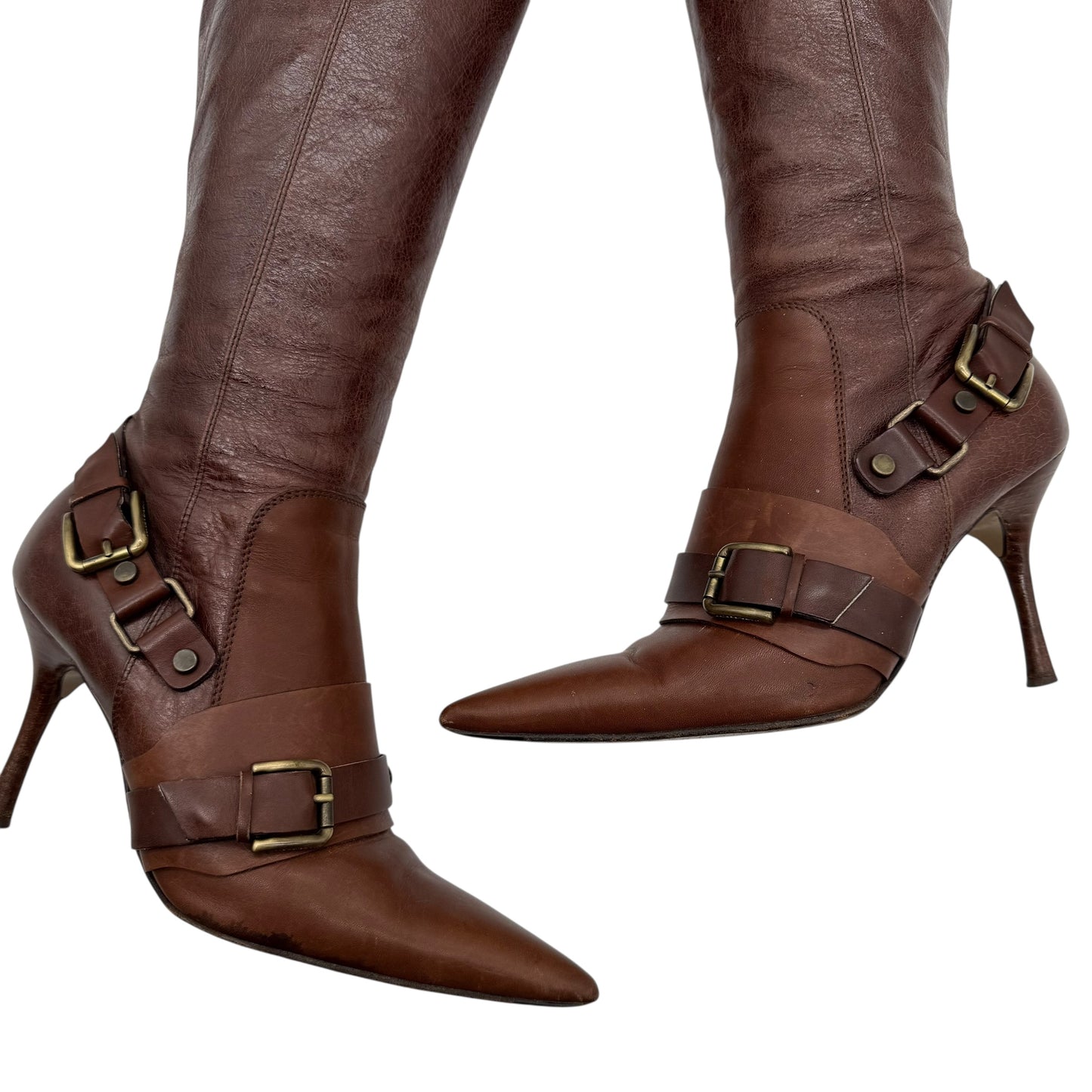 Dolce & Gabbana Brown Leather Pointed Toe Boots