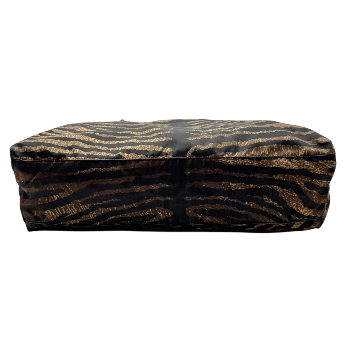 Prada Brown Zebra Print Nylon & Leather Shoulder Tote Bag - Outfit Repeater