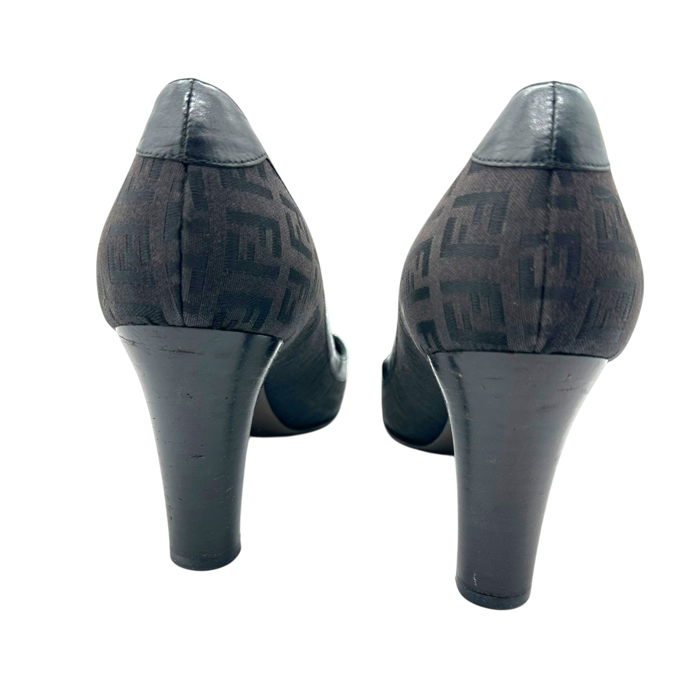 Fendi Black Zucchino Monogram Block Heels