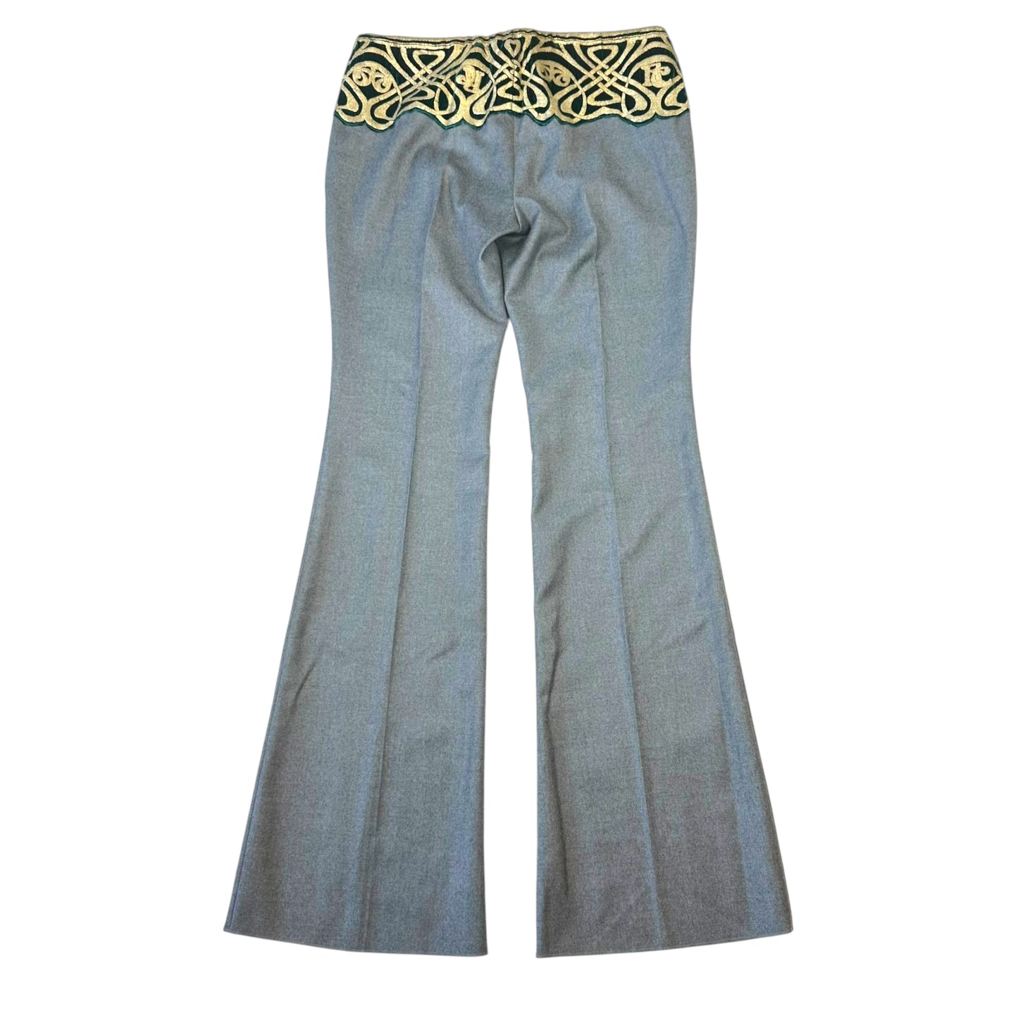 Roberto Cavalli F/W 2006 Green & Gold Velvet Trim Wool Pants NEW