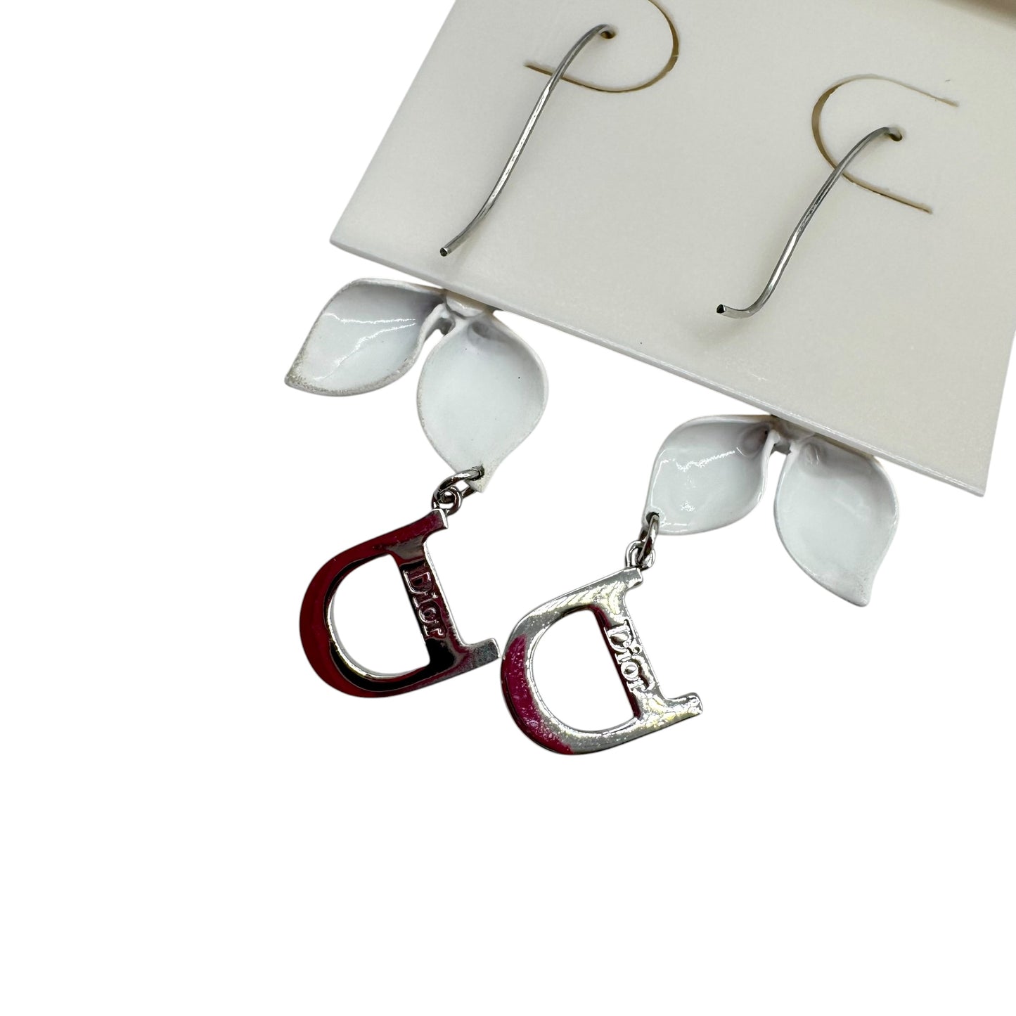 Christian Dior 'Girly Dior' White Flower & Crystal D Dangly Earrings