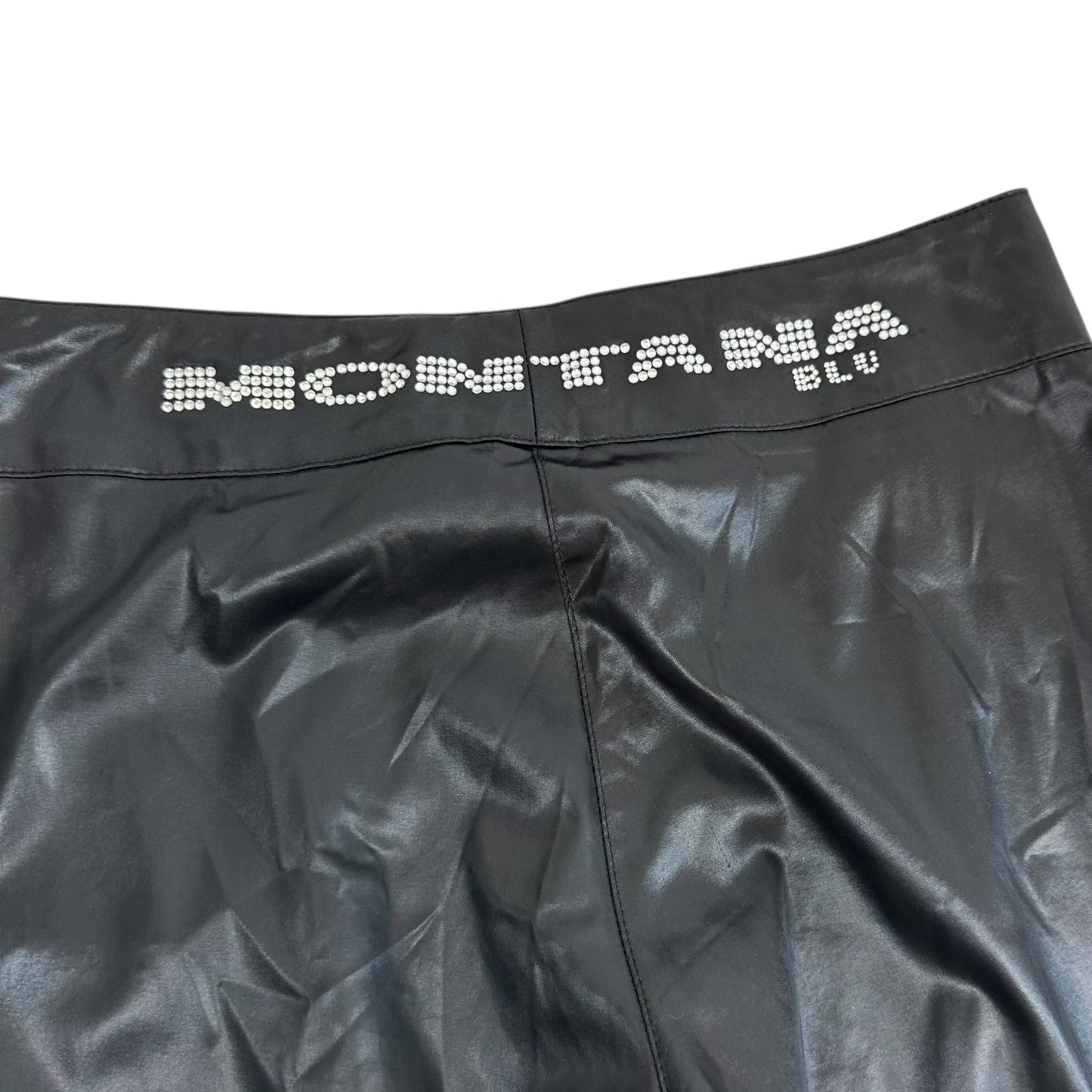 Claude Montana Blu Black 'Leather Look' Crystal Logo Pants