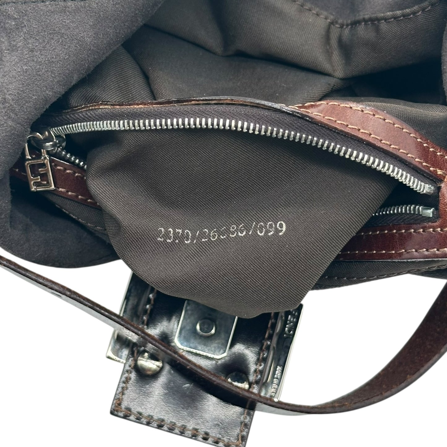 Fendi Gray Suede & Leather Shoulder Bucket Baguette Bag