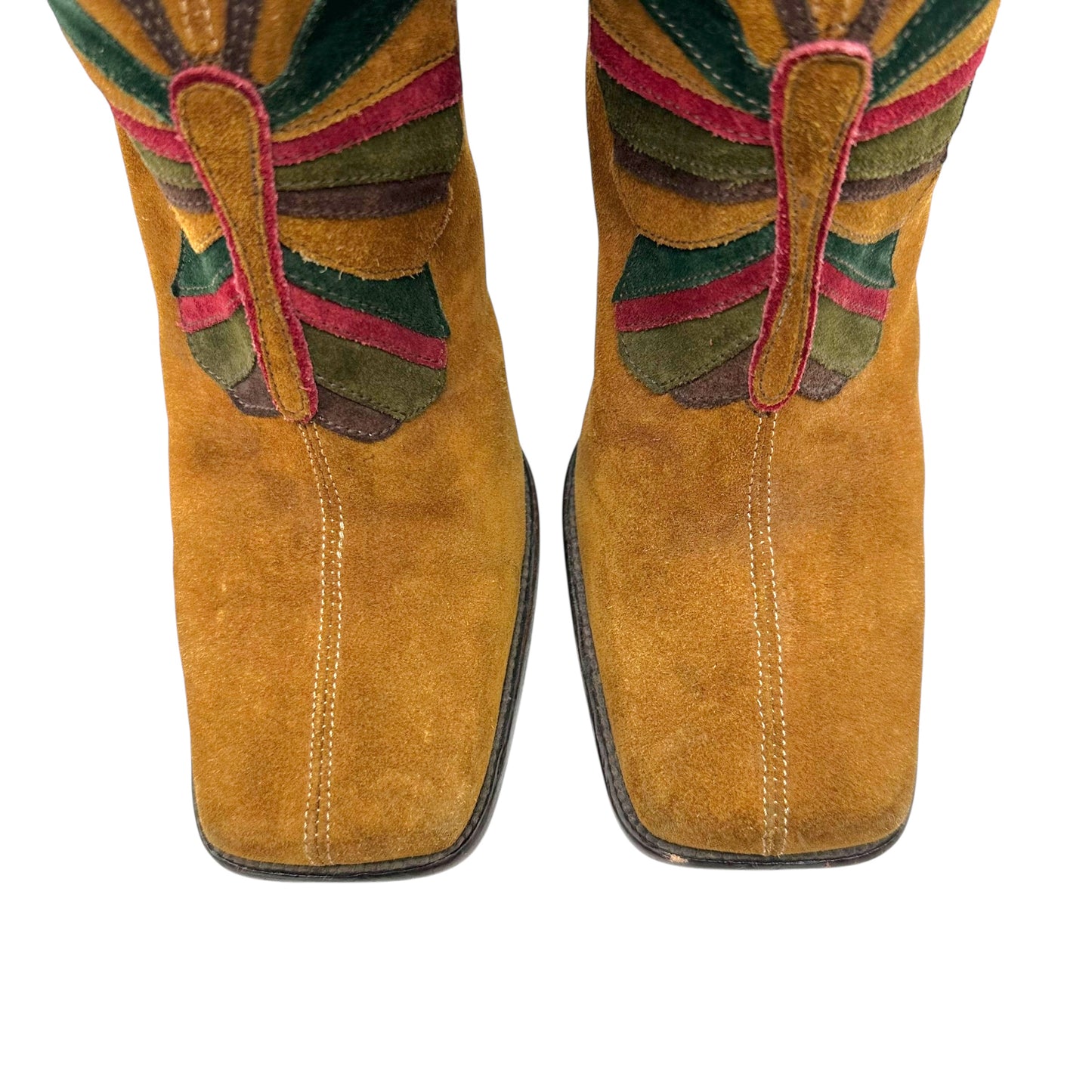 Dolce & Gabbana Patchwork Suede Butterfly Heeled Boots