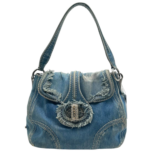 Prada Distressed Denim Turnlock Shoulder Bag