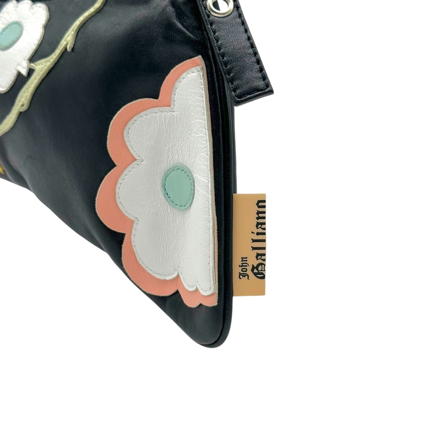 John Galliano Black & Multicolor Patchwork Floral Leather Shoulder Bag