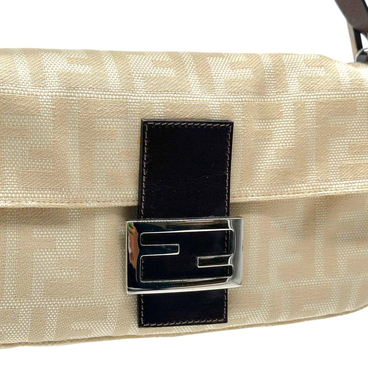 Fendi Ivory & Brown Zucca Monogram Classic Baguette Bag