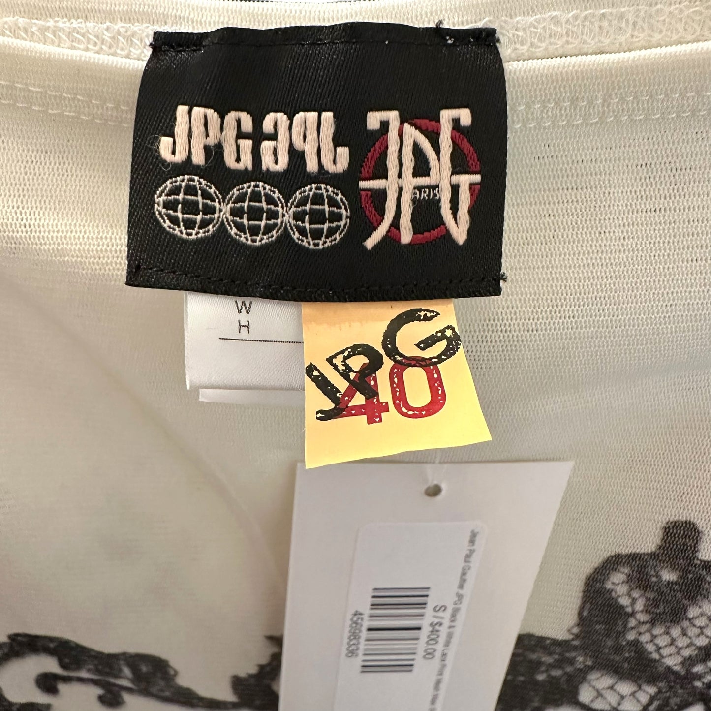 Jean Paul Gaultier JPG Black & White Lace Print Mesh Maxi Skirt