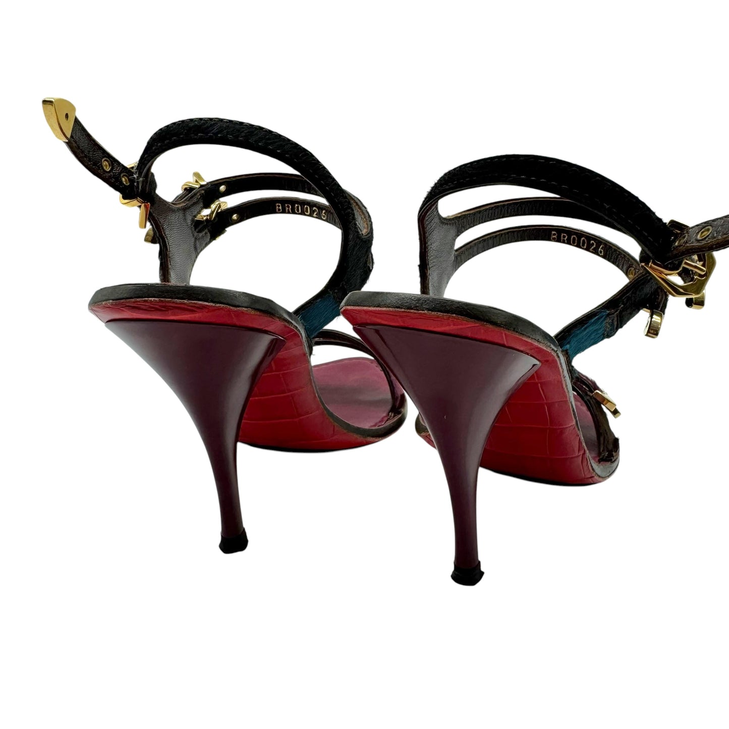 Louis Vuitton Multicolor Ponyhair & Croc Sandal Heels
