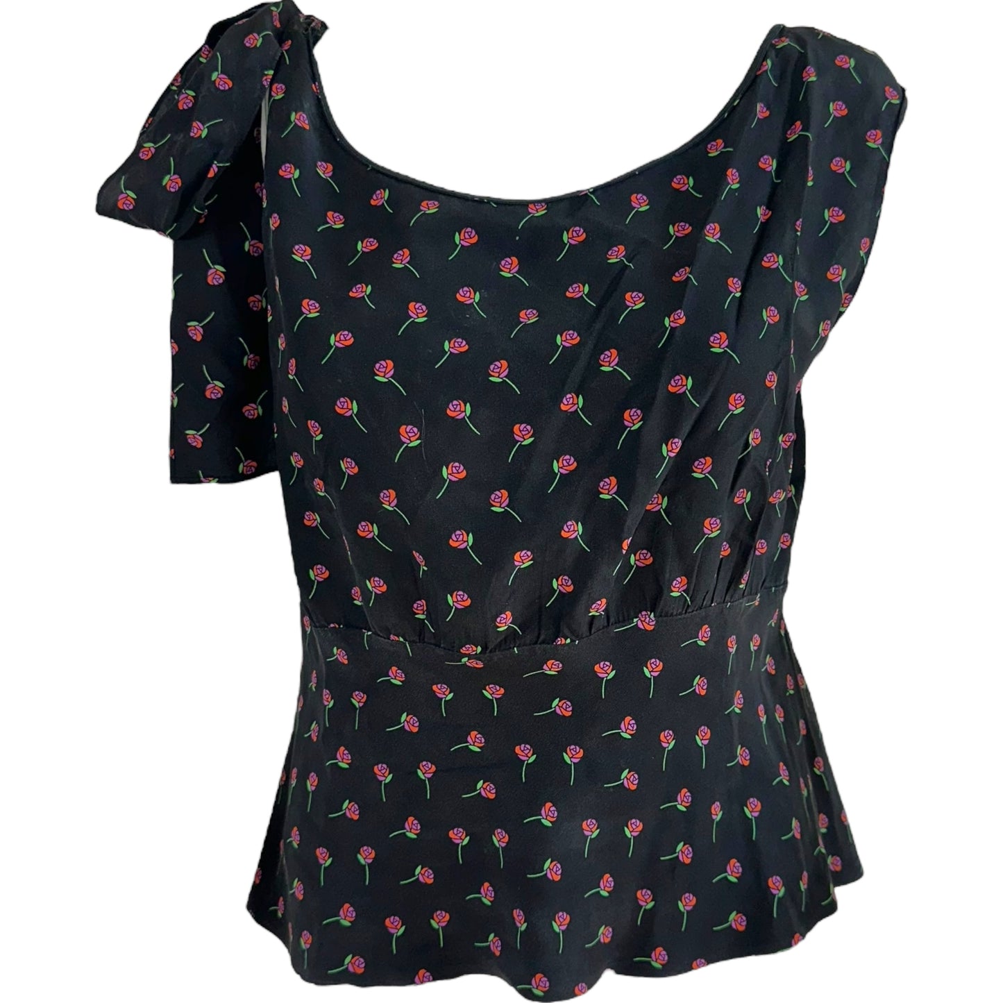 Prada Black & Pink Floral Print Sleeveless Silk Blouse