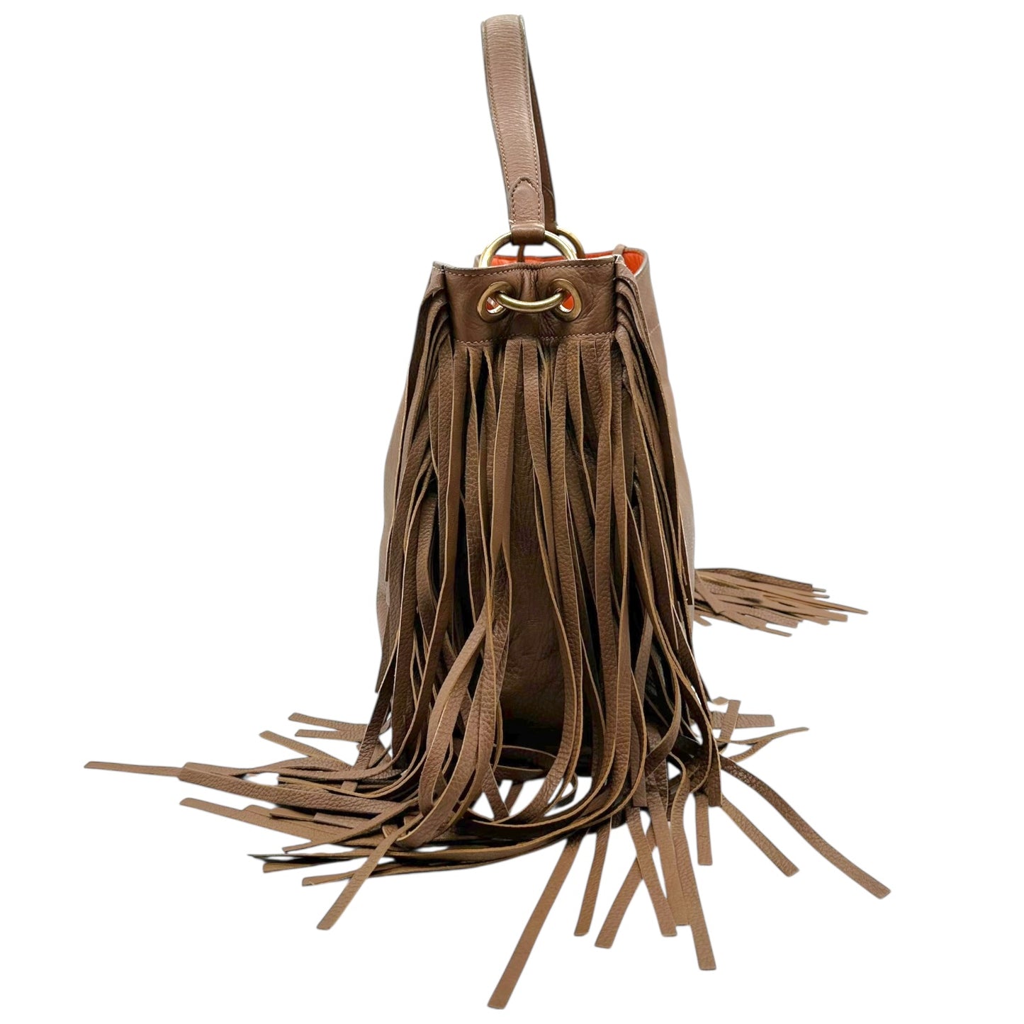 Prada Tan Deerskin Leather Fringe Trim Hobo Bag