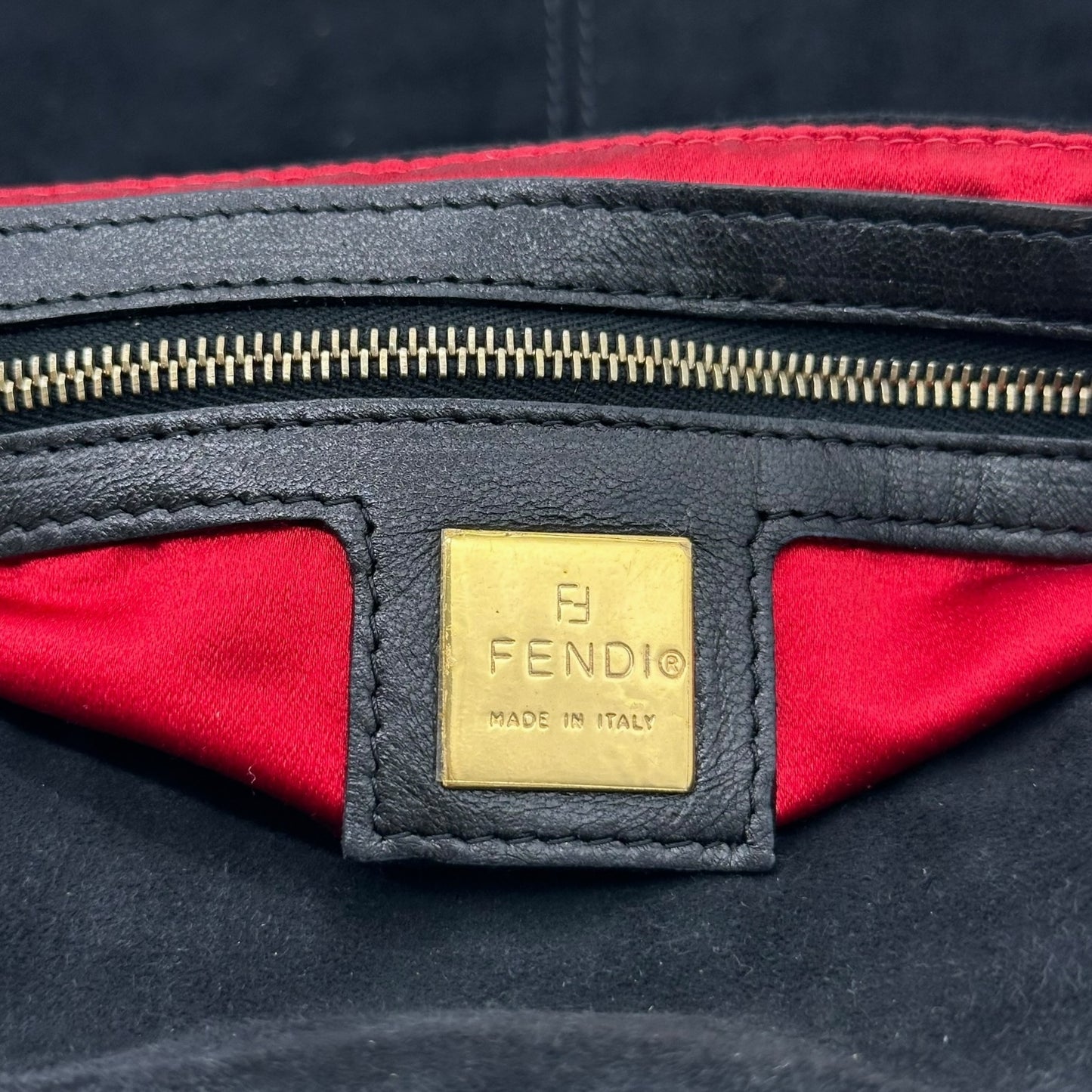 Fendi Black Suede & Red Glitter Enamel Baguette Bag
