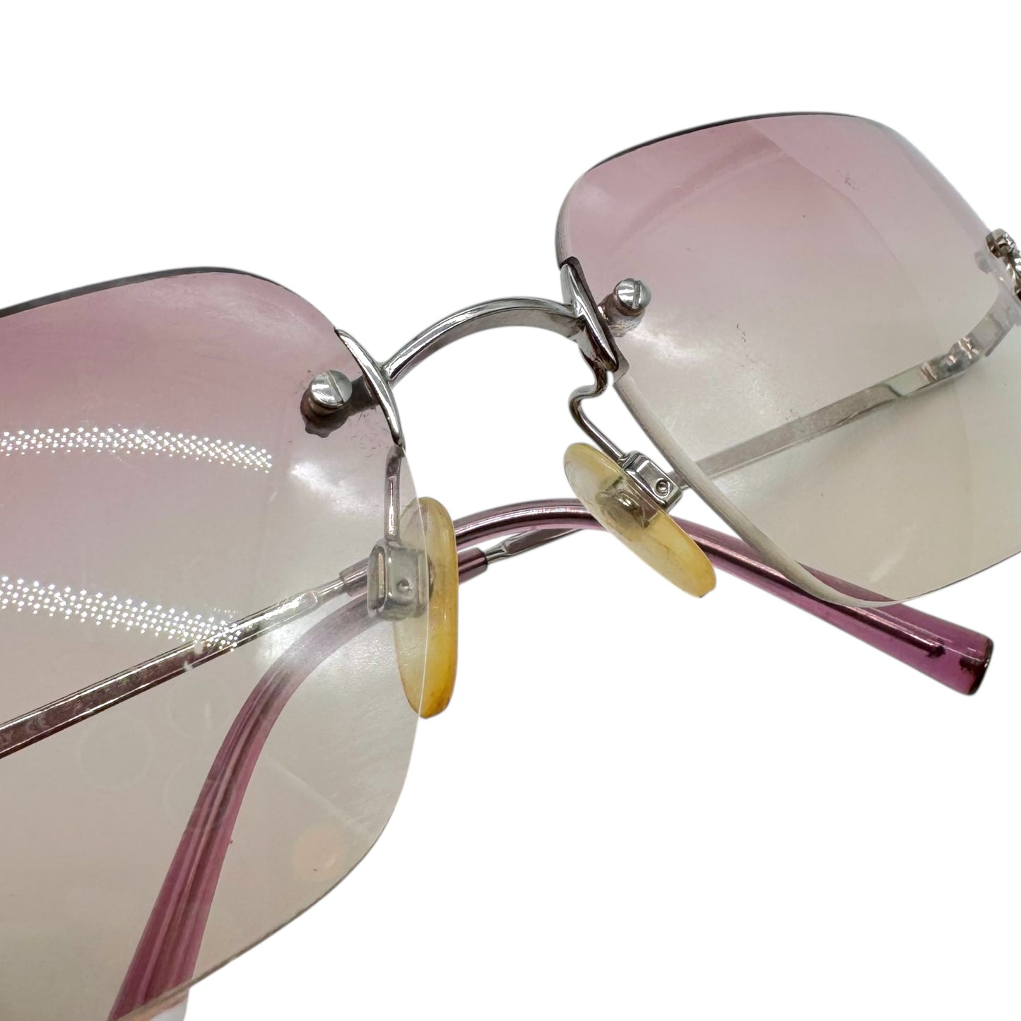 Chanel Pink/ Silver Crystal Logo Rimless 4017-B Sunglasses