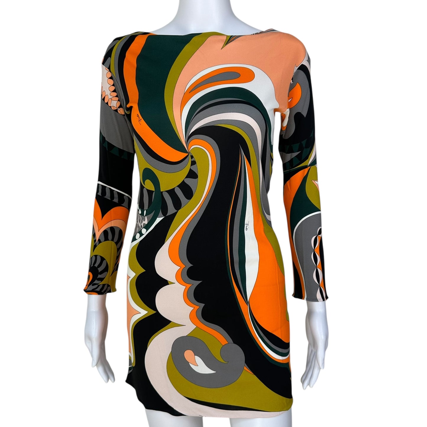 Emilio Pucci Orange & Black Printed Mini Dress NEW