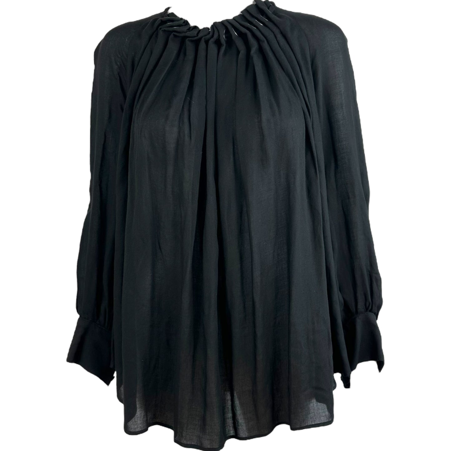 Plein Sud Black Semi-Sheer Flowy Rivet Collar Blouse