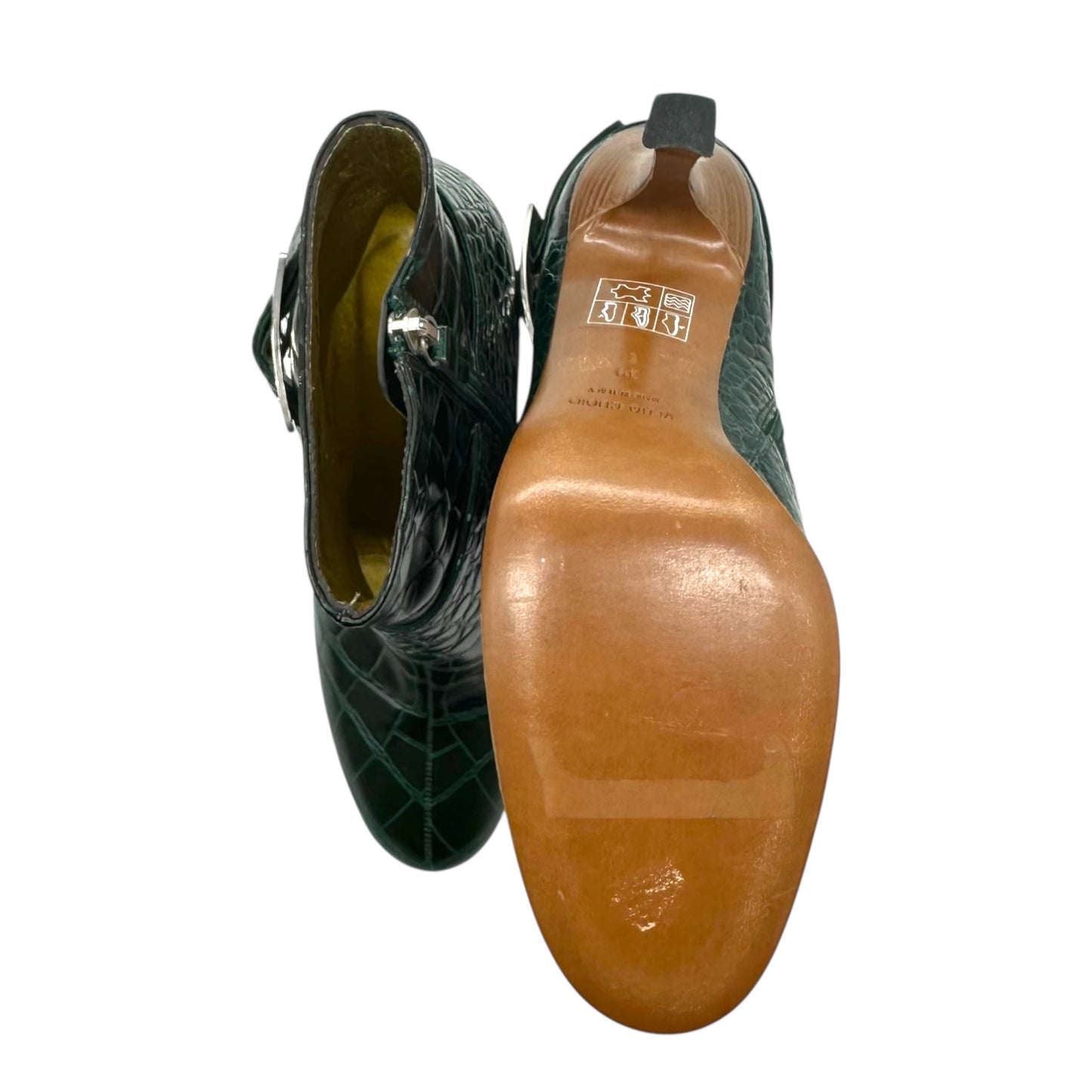 Dolce & Gabbana Green Croc Embossed Buckle Heeled Boots