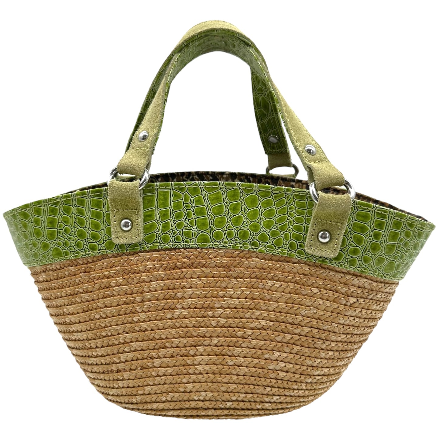 Dolce & Gabbana Green Croc Trim Mini Raffia Beach Bag