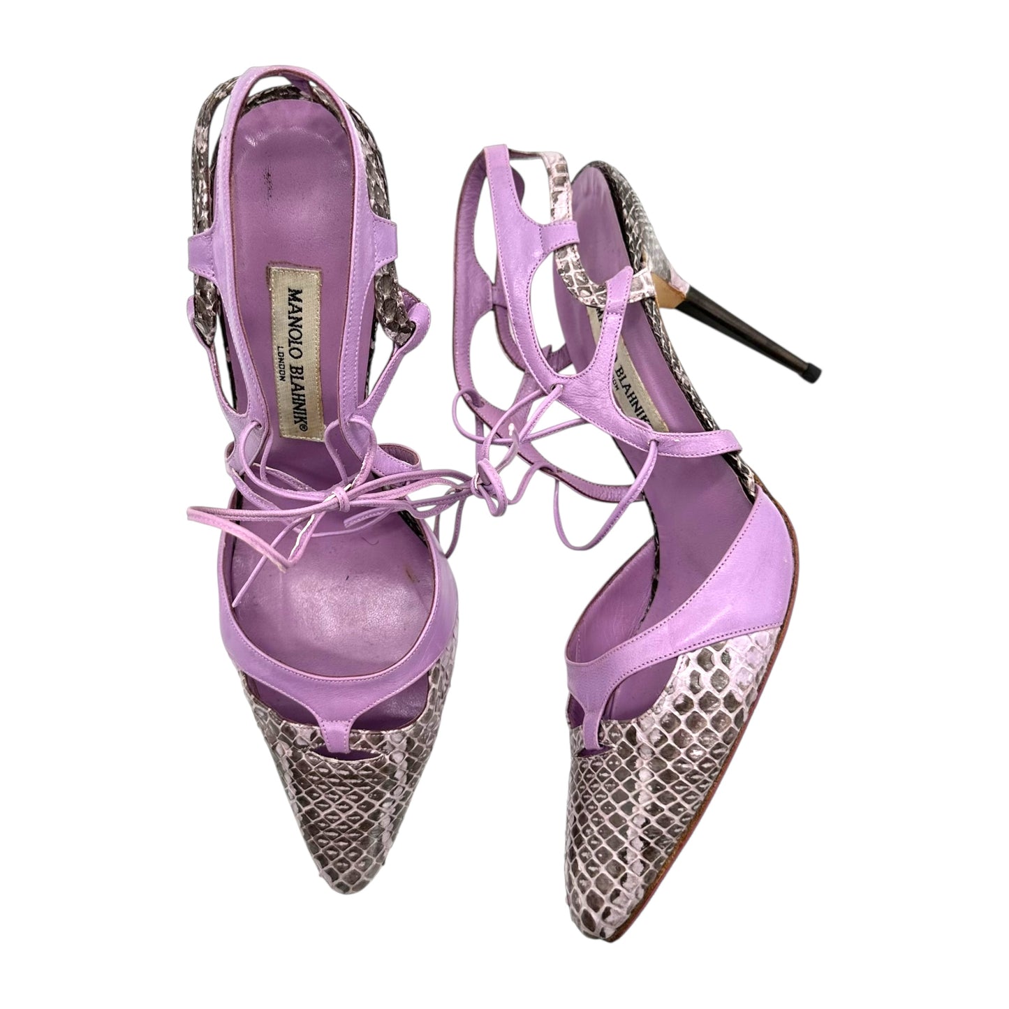 Manolo Blahnik Purple Python Lace Up Heels