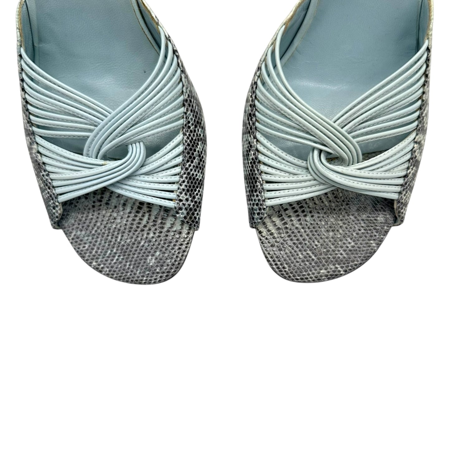 Bottega Veneta Blue Lizard Skin Mule Heels