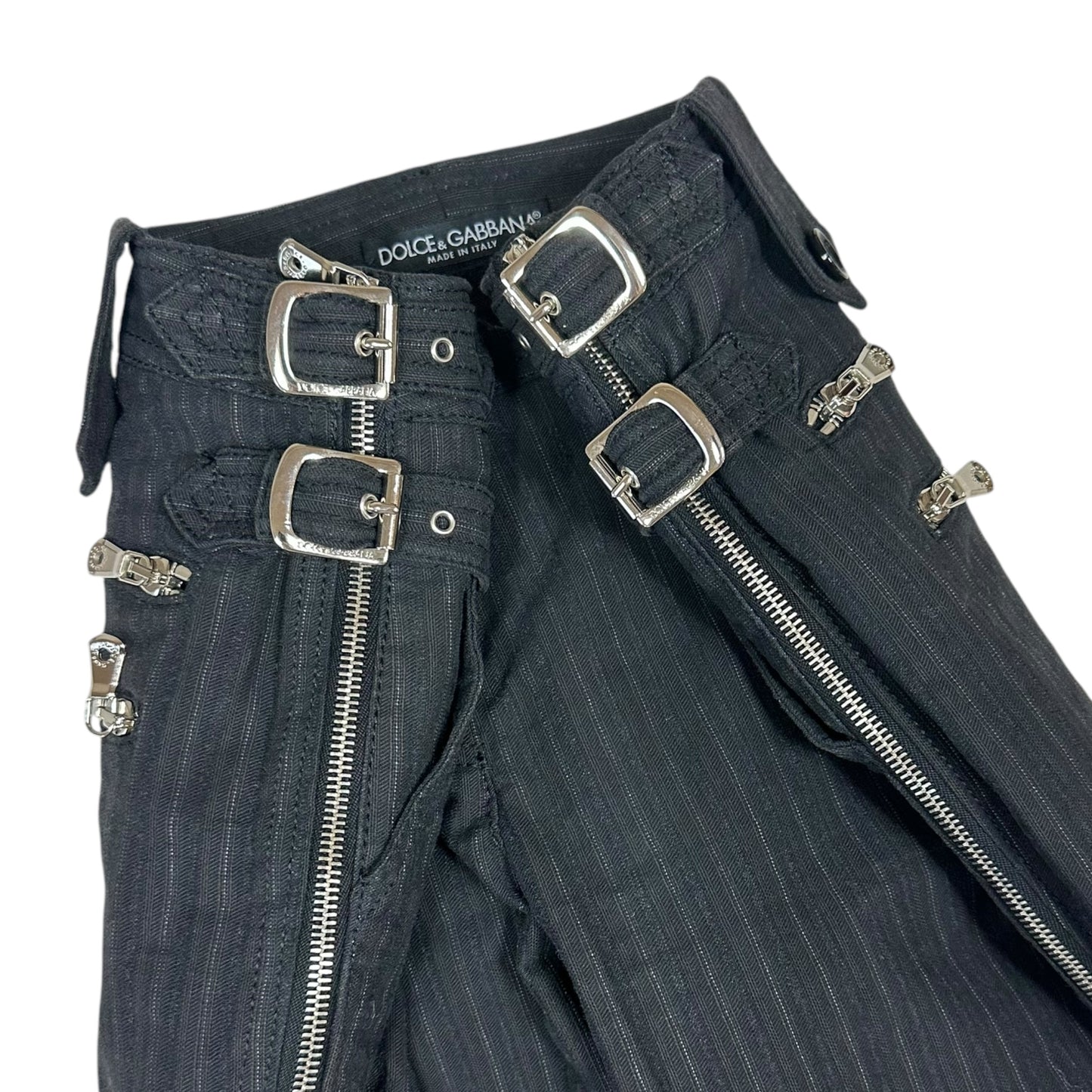 Dolce & Gabbana Black Striped Low Rise Buckle & Zip Pants