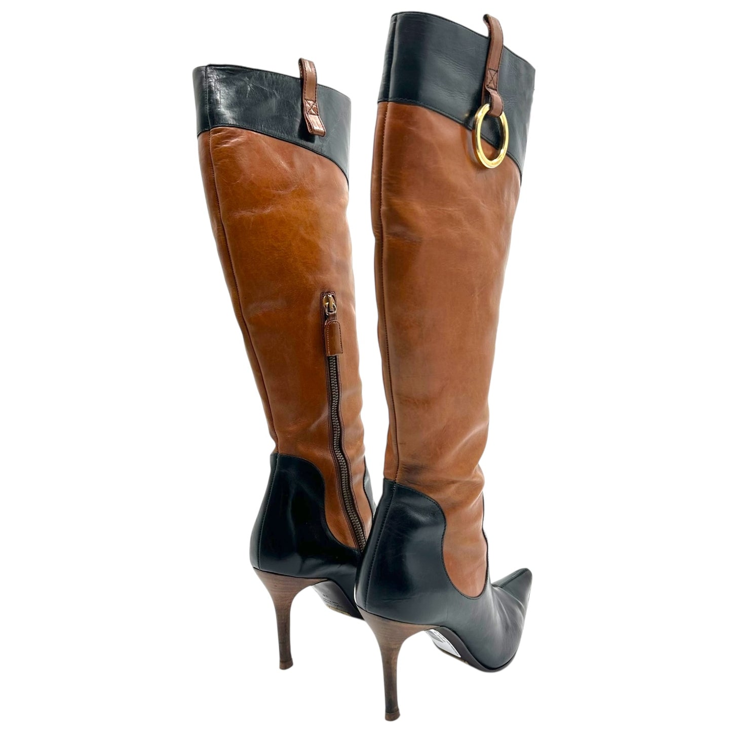 Dolce & Gabbana Tan & Black Leather Heeled Boots