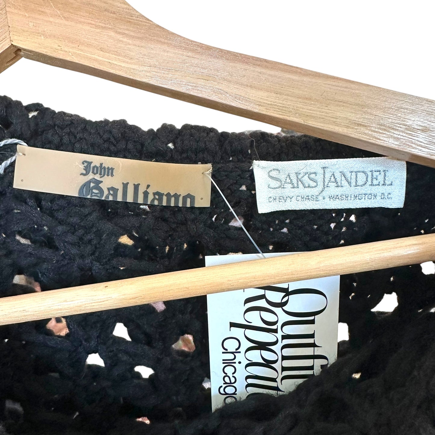 John Galliano F/W 2002 Black Open Knit Floral Trim Sweater