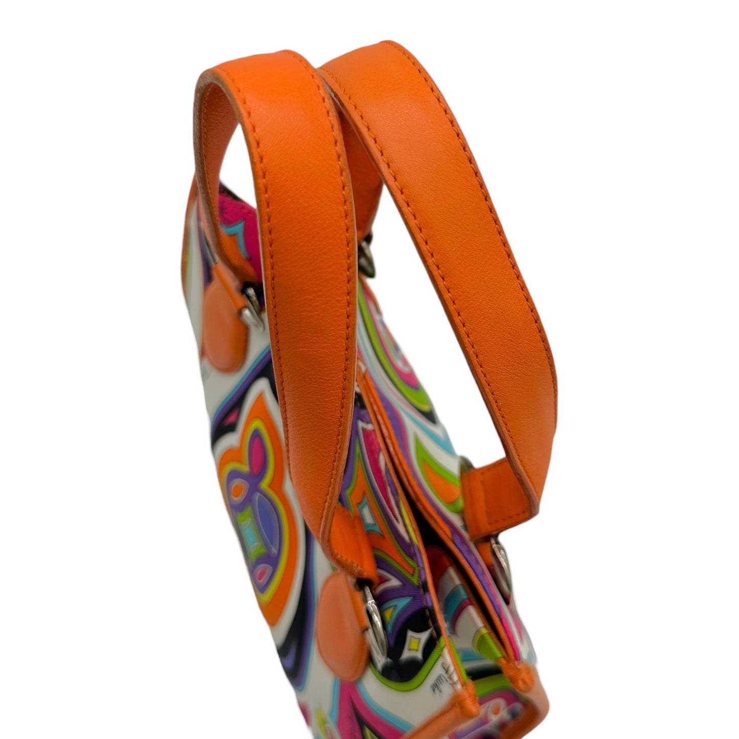 Emilio Pucci Orange & Multicolor Printed Silk Mini Tote Handbag