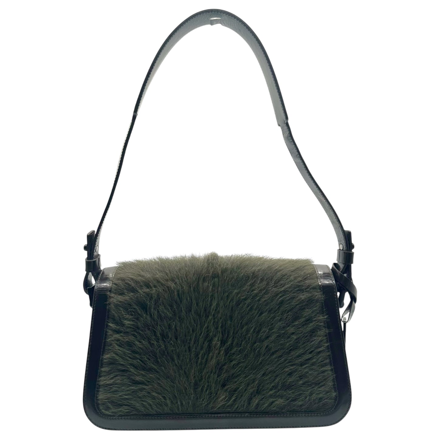 Celine Black Leather & Green Ponyhair Shoulder Bag