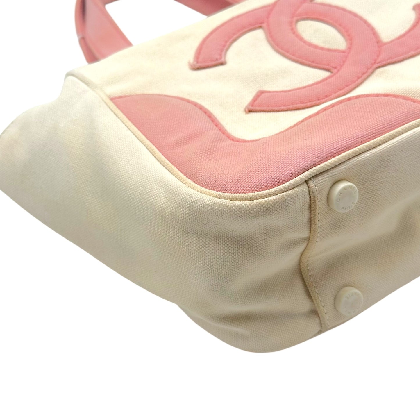 Chanel Mini Tote Bag Pink White Canvas Gold Hardware