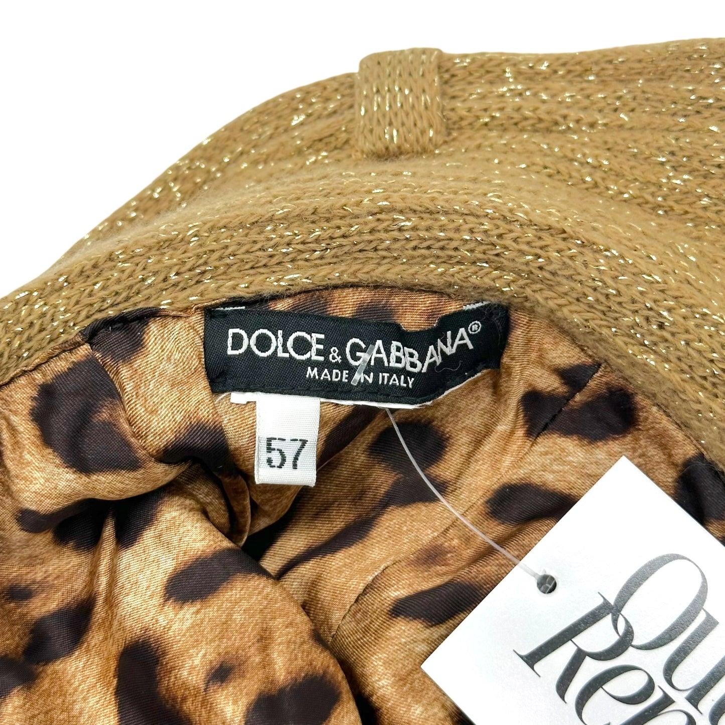 Dolce & Gabbana Beige Metallic Knit Logo Patch Bucket Hat - Outfit Repeater