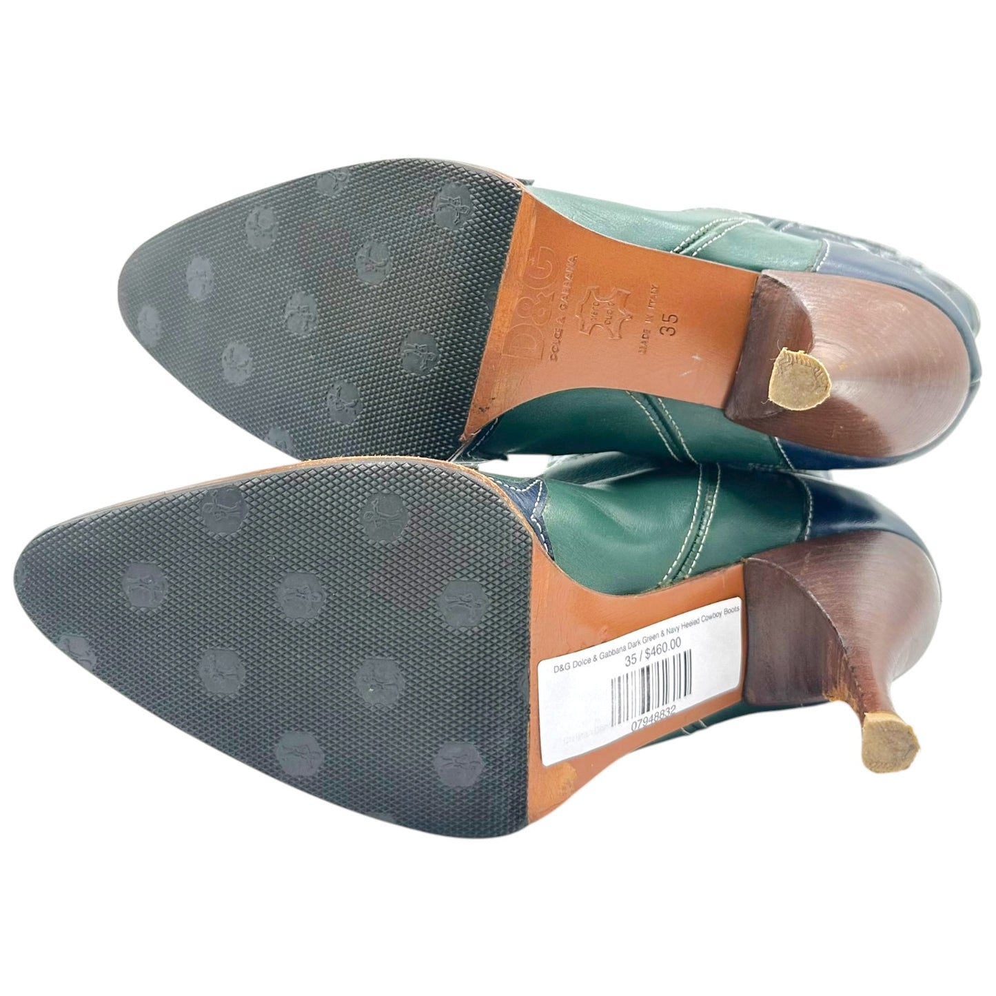 D&G Dolce & Gabbana Dark Green & Navy Heeled Cowboy Boots - Outfit Repeater