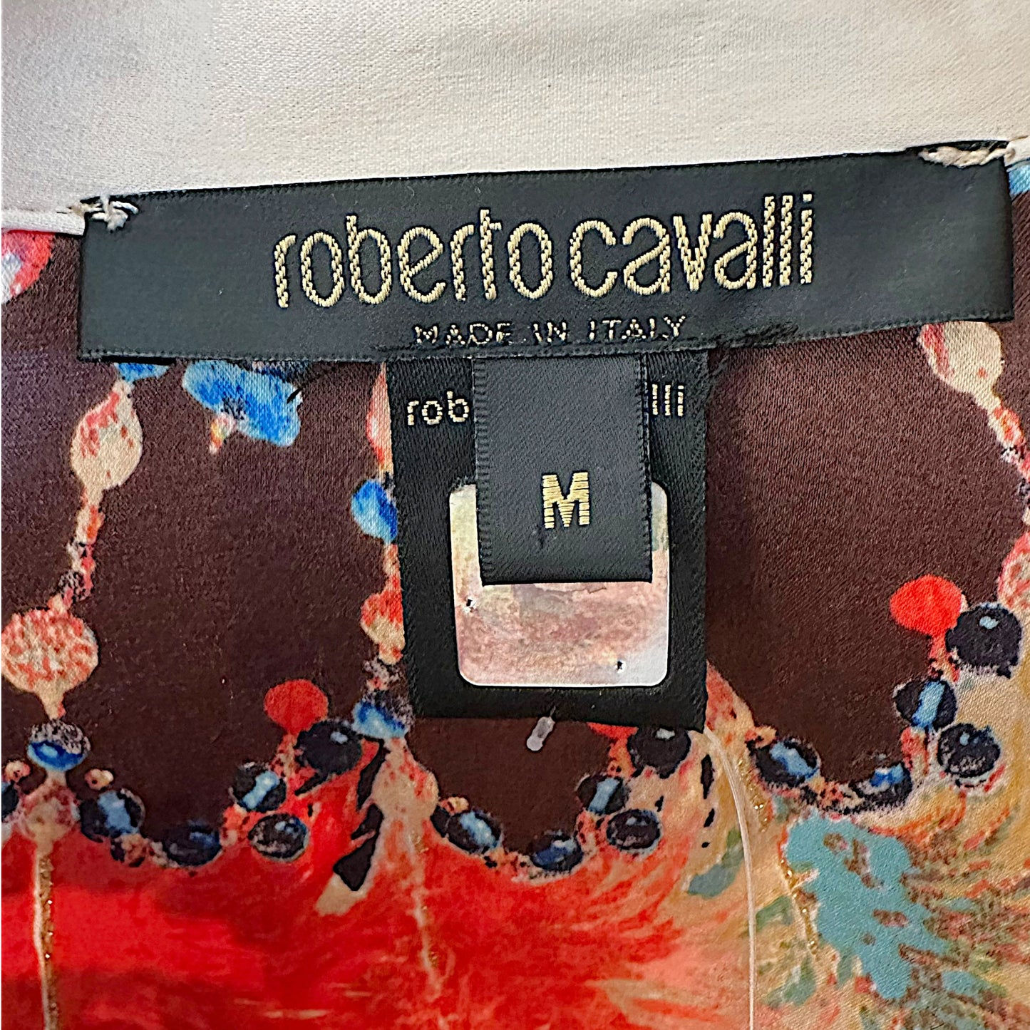 Roberto Cavalli S/S 2004 Multicolor Feather Print Silk Micro Mini Shirt Dress