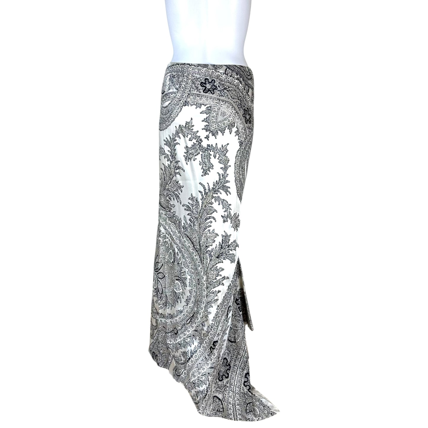 Roberto Cavalli Black & White Paisley Silk Maxi Skirt
